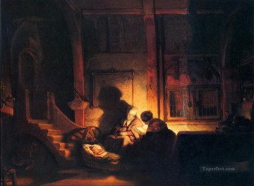  noche Pintura al %C3%B3leo - La noche de la sagrada familia Rembrandt